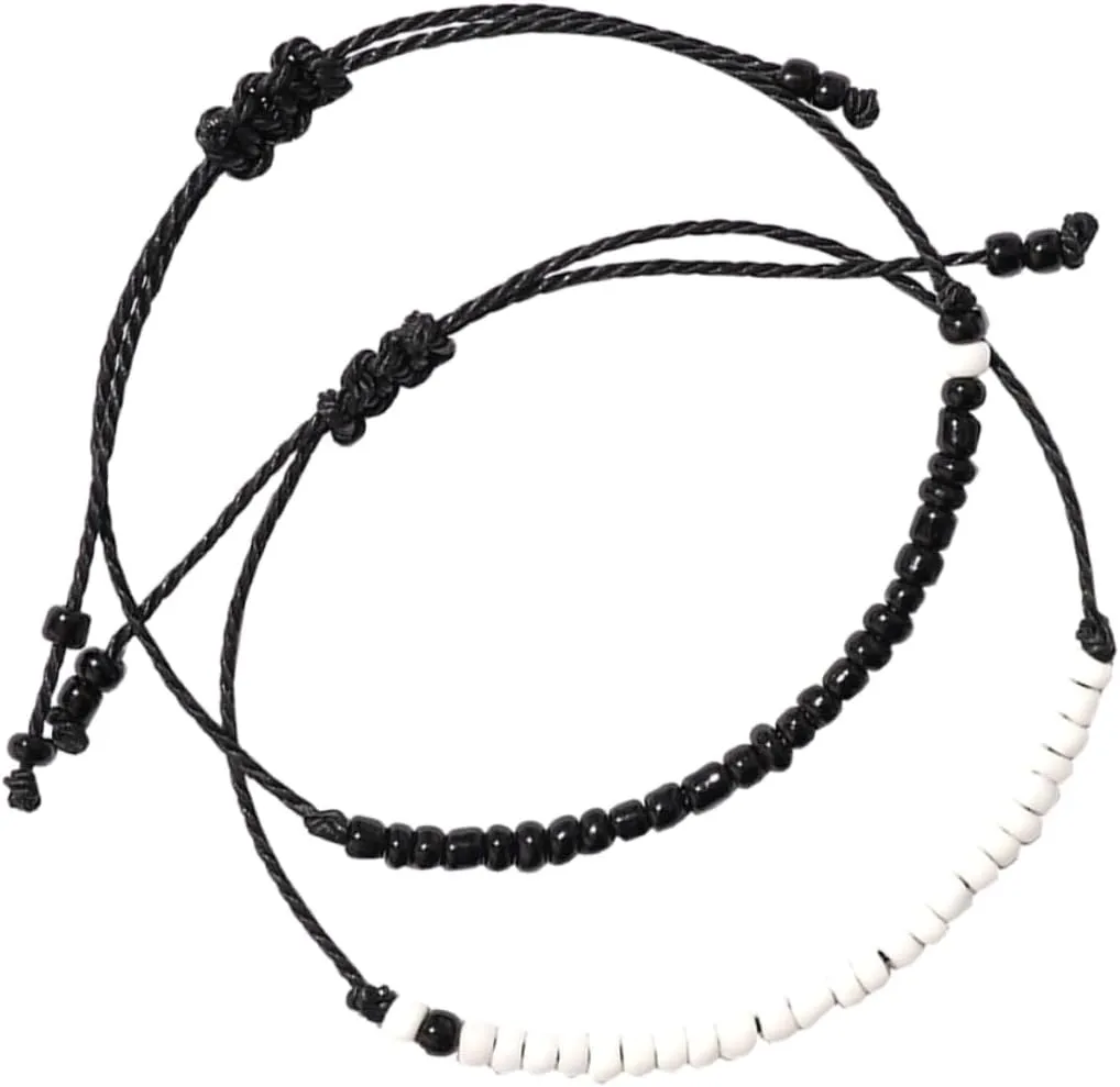1 Pair Woven String Bracelet and Beaded Couple Jewelry Occasion present for Valentine Day Birthday Holidays