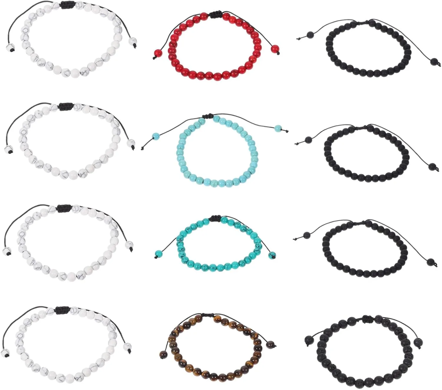 12Pcs Adjustable Agate Beaded Bracelet with Crystal Stones Handmade Woven Wrist Chain Decorative Hand Jewelry for Men and Women Any Occasion