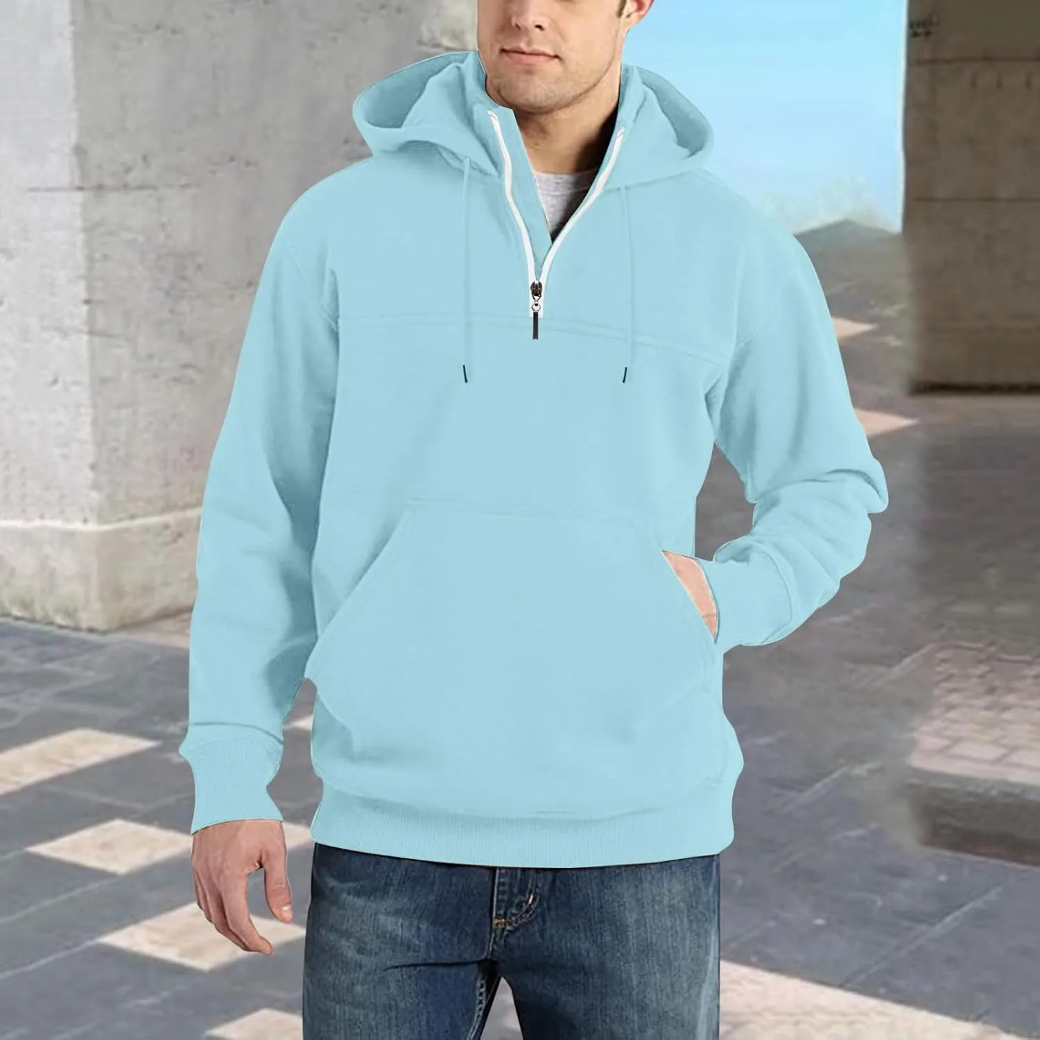 1/4 Zip Pullover Mens,Tactical Military Hoodies Mock Turtleneck Drawstring Thermal Sweatshirt With Kangaroo Pocket