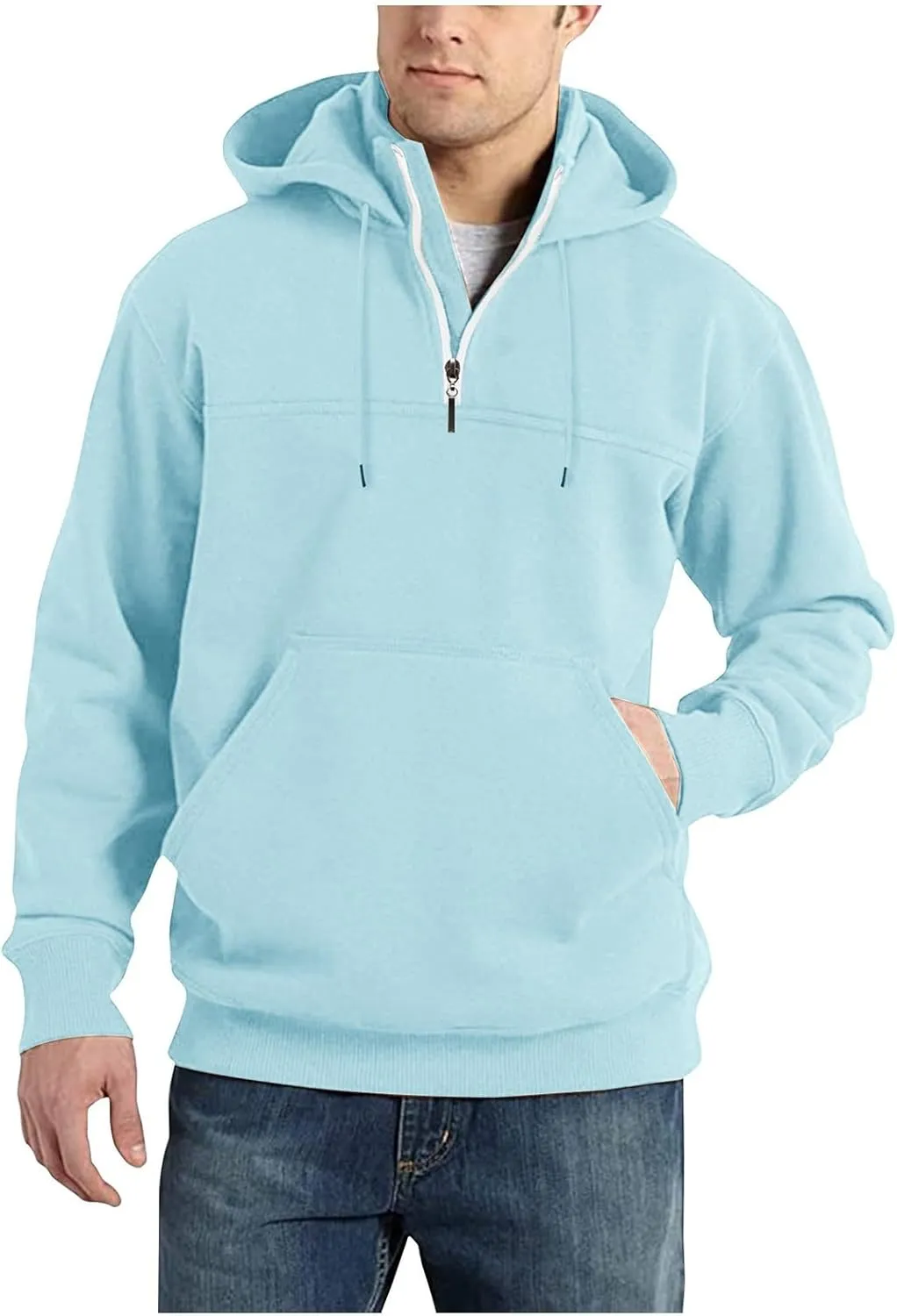 1/4 Zip Pullover Mens,Tactical Military Hoodies Mock Turtleneck Drawstring Thermal Sweatshirt With Kangaroo Pocket