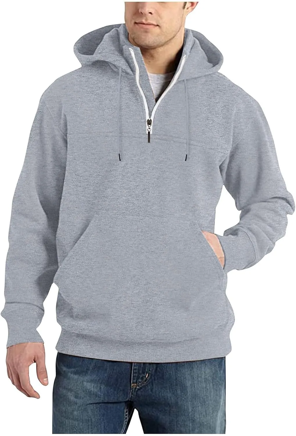 1/4 Zip Pullover Mens,Tactical Military Hoodies Mock Turtleneck Drawstring Thermal Sweatshirt With Kangaroo Pocket