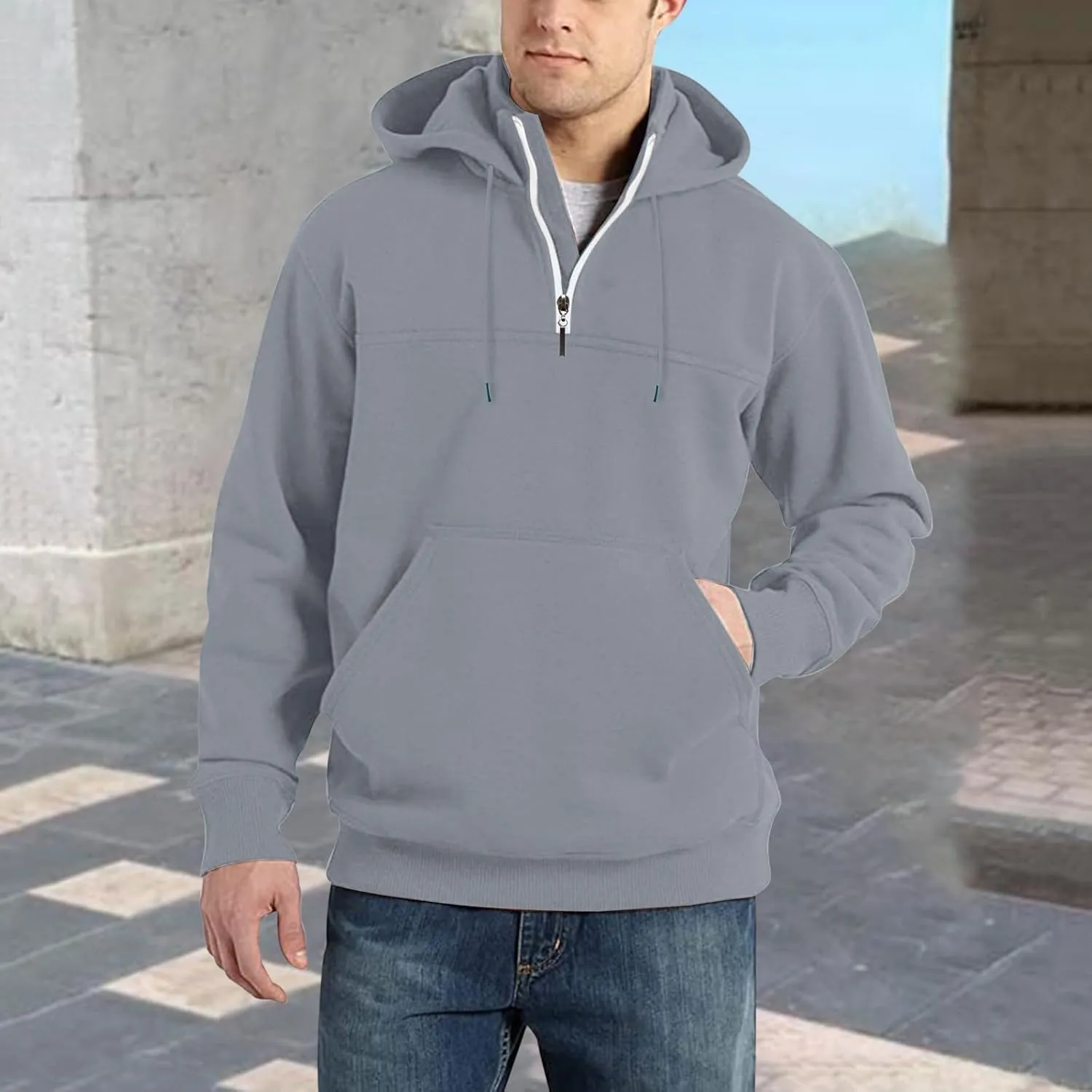 1/4 Zip Pullover Mens,Tactical Military Hoodies Mock Turtleneck Drawstring Thermal Sweatshirt With Kangaroo Pocket