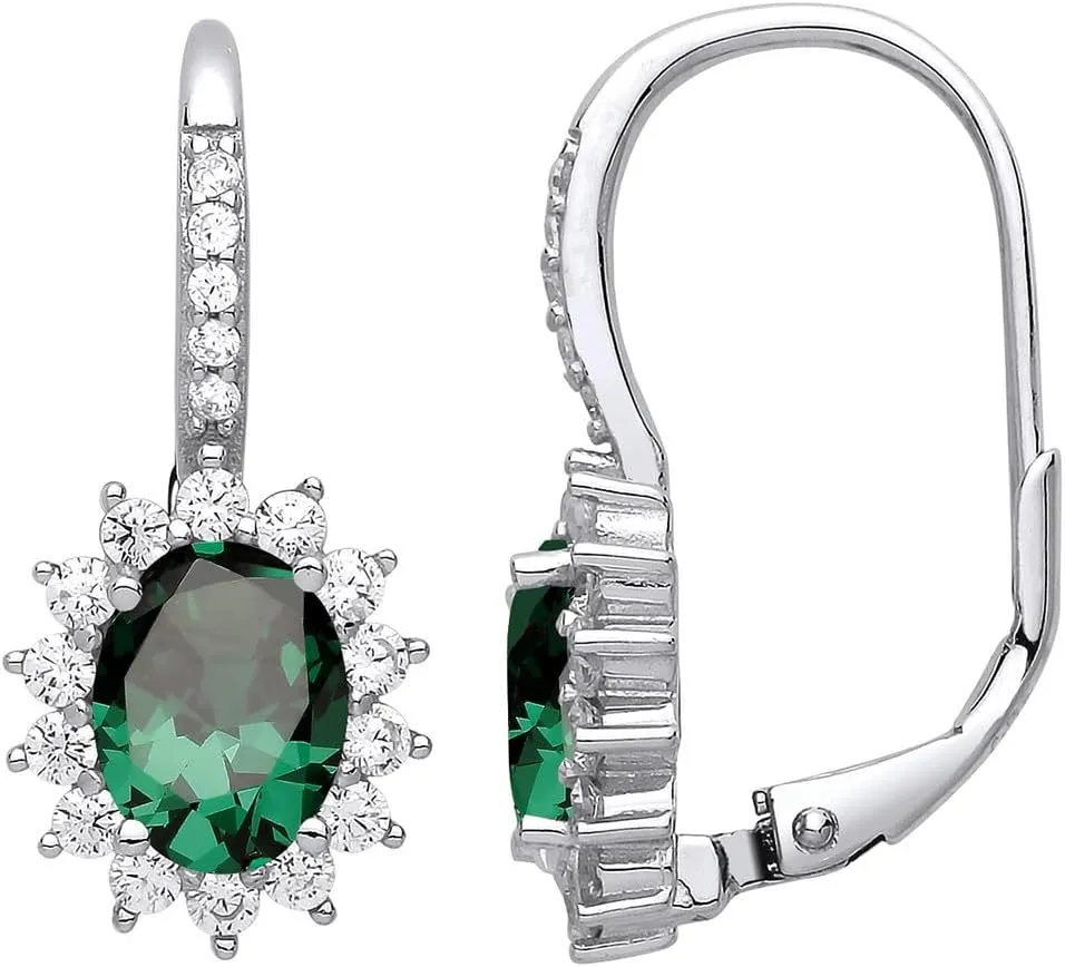 14k White Gold Finish 2.00 Ct Oval Cut Green Emerald Trendy Womens Drop and Dangle Earrings