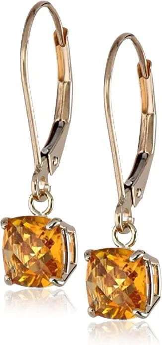 14k Yellow Gold Plated 1Ctw Cushion Cut Lab Created Citrine Drop Dangle Earrings For Women's