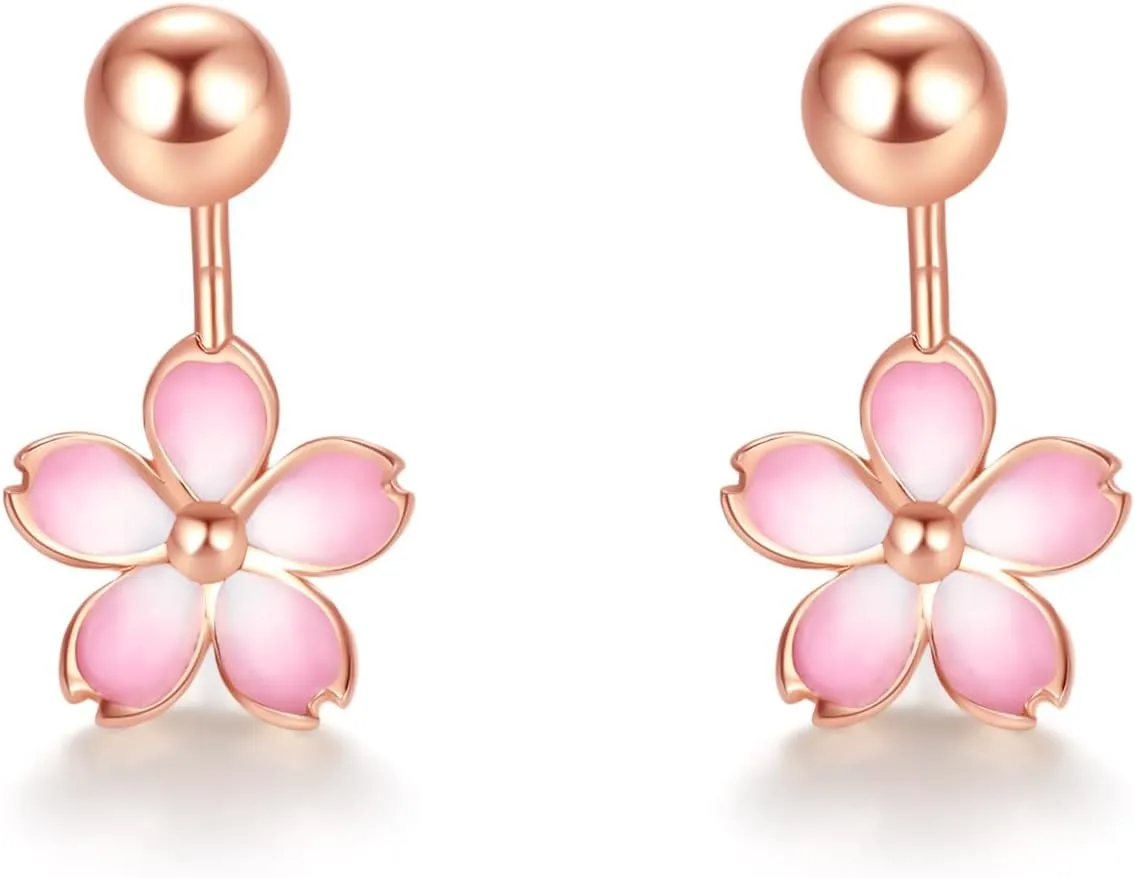 18K Gold Earrings for Women Flower Stud Earring Cherry Blossom Jewelry Hypoallergenic Small Studs Cute Lightweight Sakura Trendy Statement Dainty Fashion Floral Blossoms Rose Gold Gifts KIHH096838