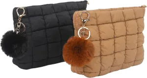 2 Pcs Makeup Bag Travel Cosmetic Bag Makeup Pouch Quilted Bags for Women Toiletry Organizer Pouches (Black Brown)