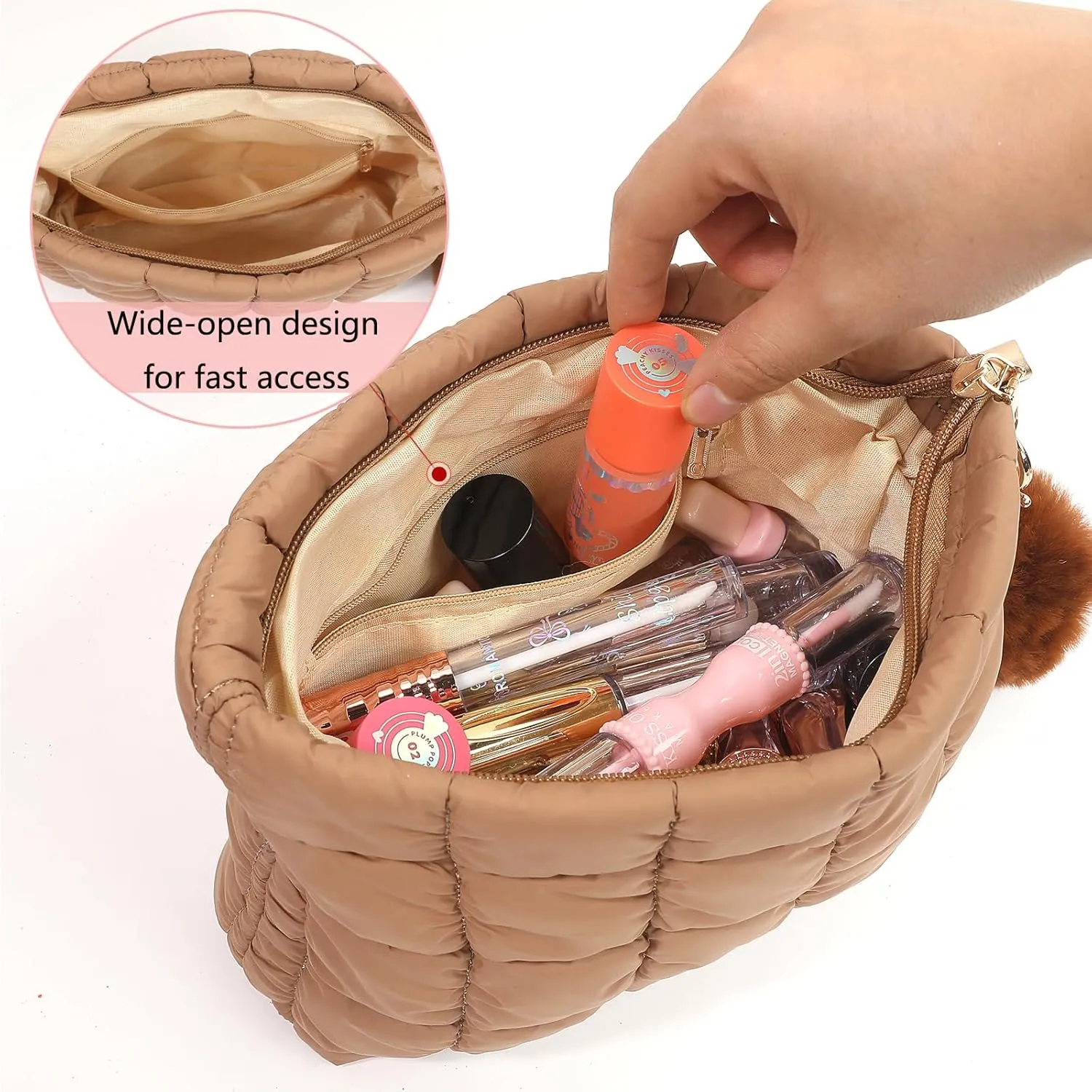 2 Pcs Makeup Bag Travel Cosmetic Bag Makeup Pouch Quilted Bags for Women Toiletry Organizer Pouches (Black Rose Red)