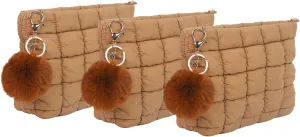 2 Pcs Makeup Bag Travel Cosmetic Bag Makeup Pouch Quilted Bags for Women Toiletry Organizer Pouches (Brown Brown Brown)