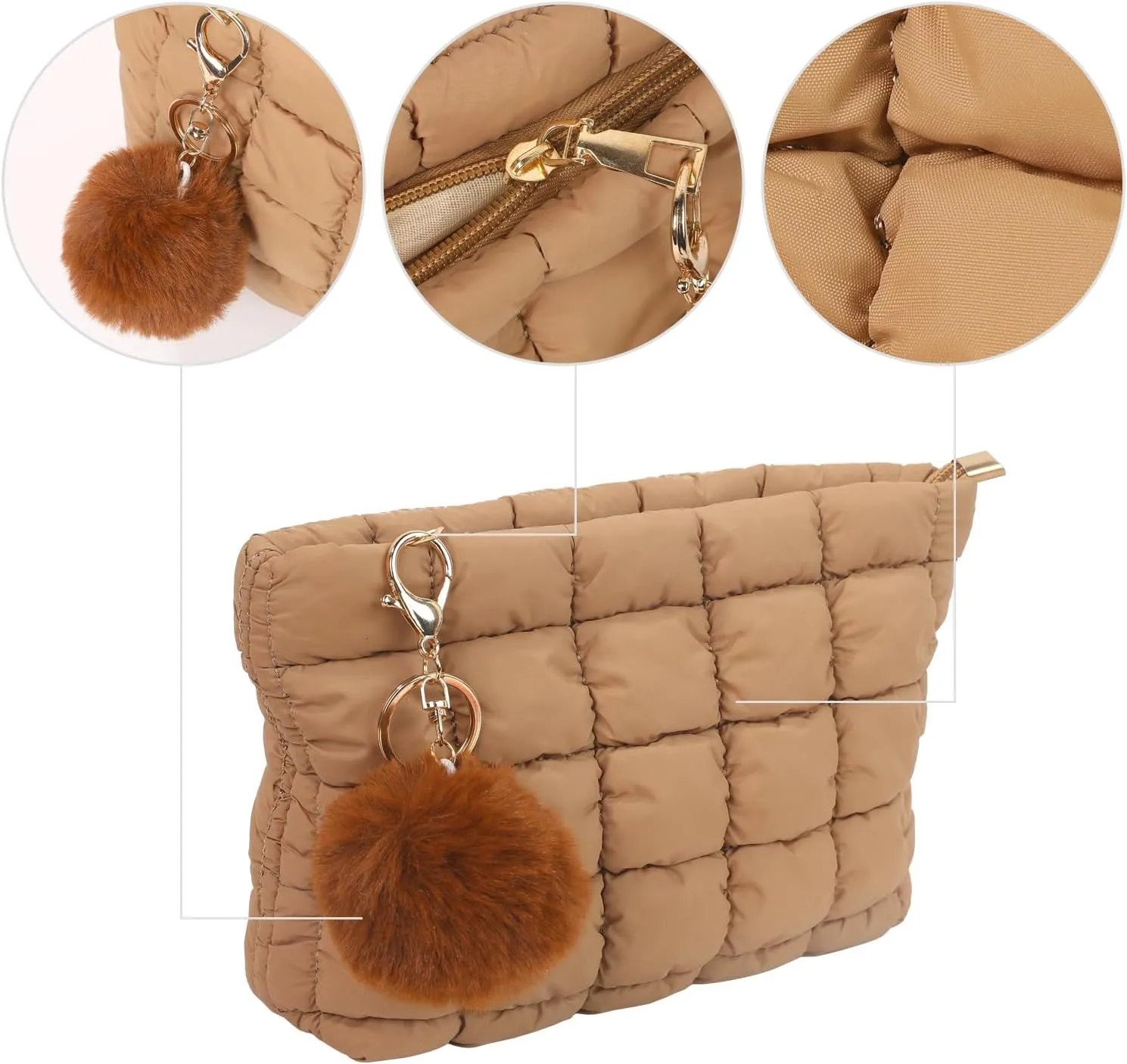 2 Pcs Makeup Bag Travel Cosmetic Bag Makeup Pouch Quilted Bags for Women Toiletry Organizer Pouches (Brown Brown Brown)