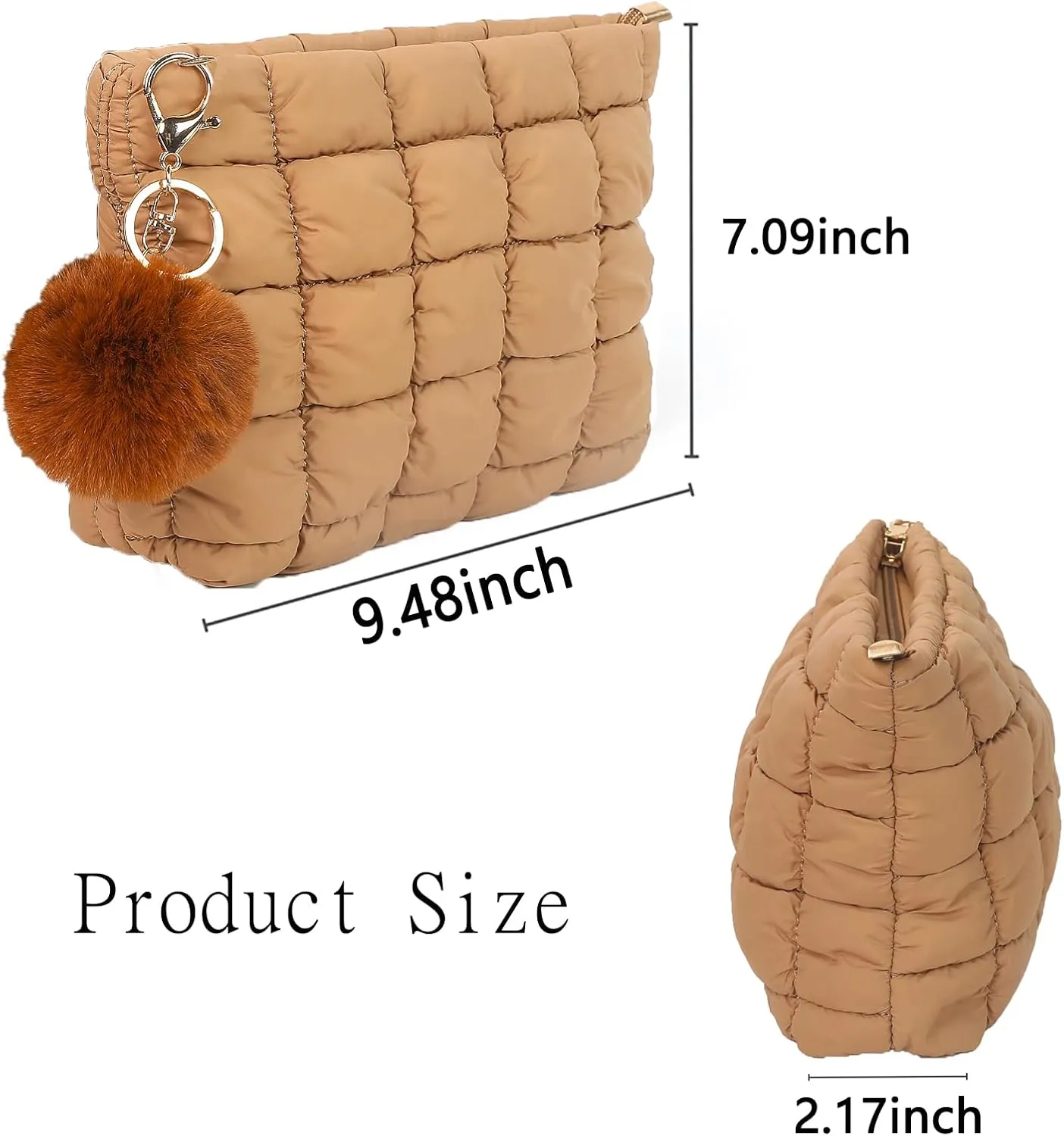 2 Pcs Makeup Bag Travel Cosmetic Bag Makeup Pouch Quilted Bags for Women Toiletry Organizer Pouches (Brown Brown Brown)