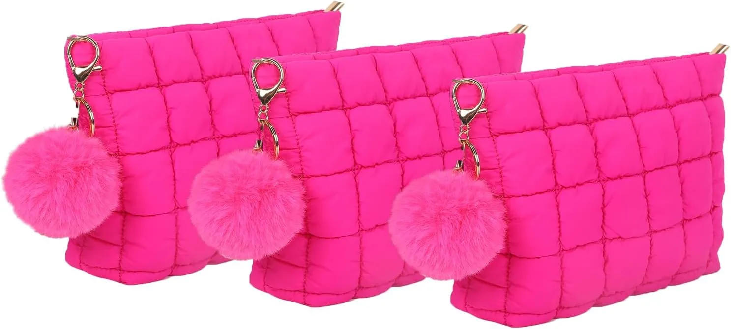 2 Pcs Makeup Bag Travel Cosmetic Bag Makeup Pouch Quilted Bags for Women Toiletry Organizer Pouches (Rose)