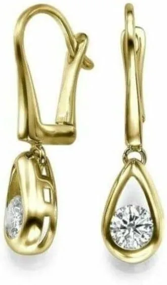 2.00 Ct Round Cut Diamond Drop & Dangle Lever Back Earrings 14K Yellow Gold Plated
