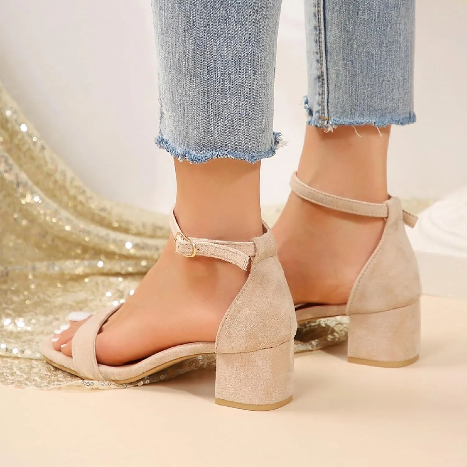 2025 Chunky Heels Sandals for Women Stylish Dance Party High Heel Shoe with Ankle Strap Comfortable Slip-On Open Toe Walking Footwear Breathable Indoor/Outdoor Ladies Dressy Non-Slip Slippers