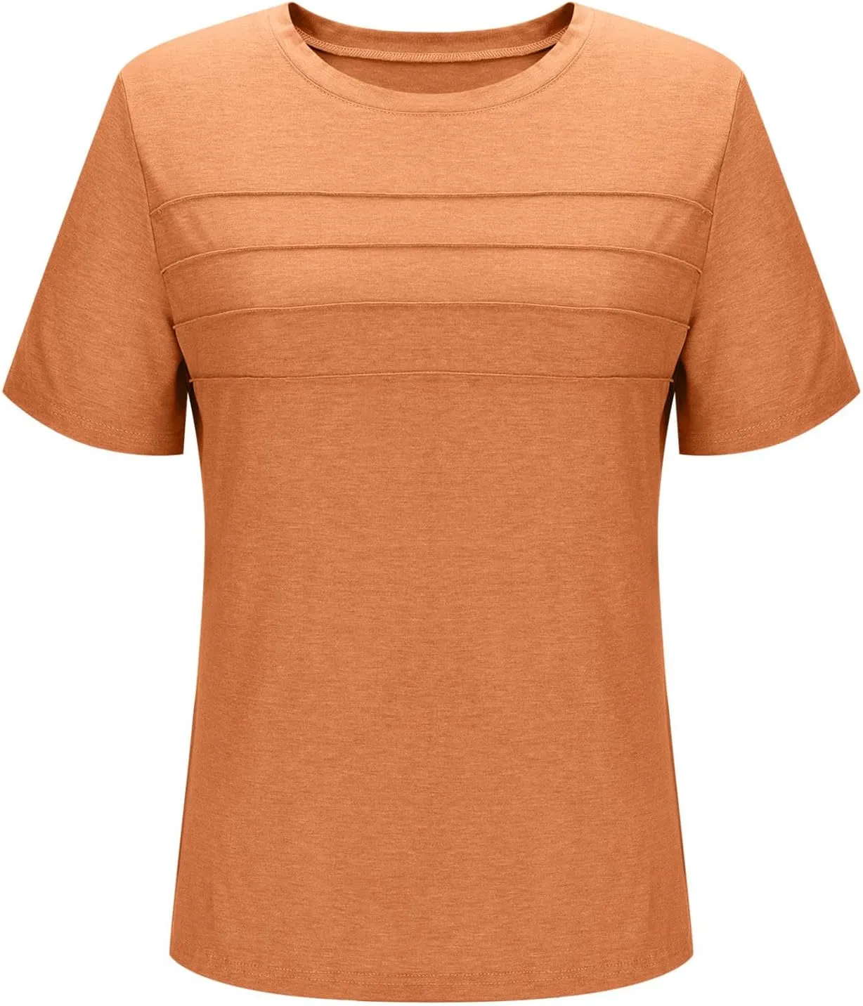 2025 Summer Classic Pleated T Shirts Women Casual Short Sleeve Crewneck Tunic Tops Derssy Loose Fit Office Work Blouses