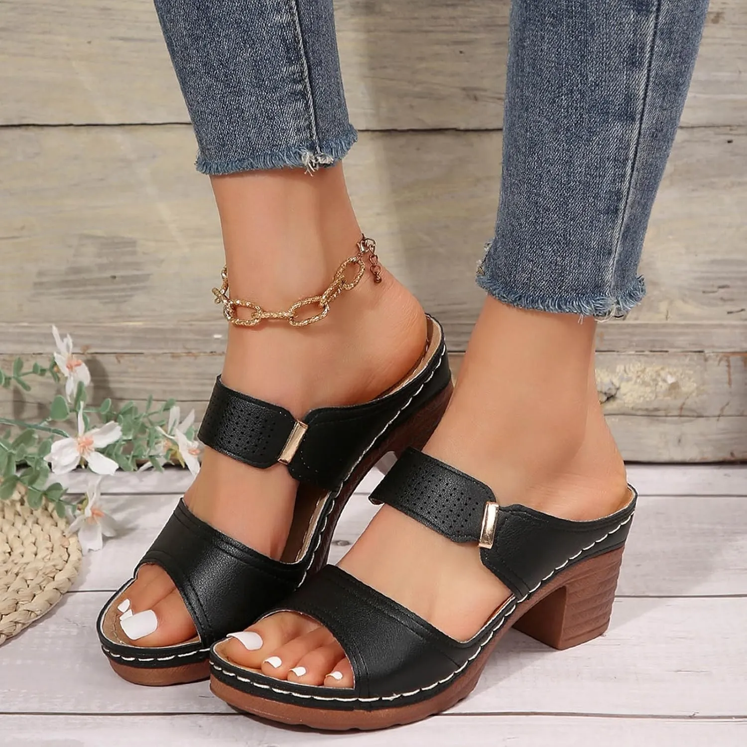 2025 Women High Heel Shoes Fashion Comfortable Soft Sole Slip-On Footwear Summer Breathable Open Toe Dressy Party Sandals Indoor/Outdoor Cute Non-Slip Beach Vacation Casual Slippers