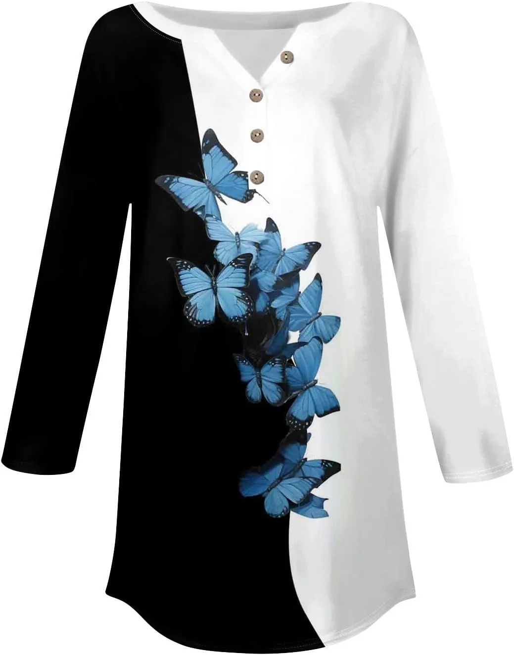 3/4 Length Sleeve Womens Tops 2025 Spring Summer Henley Neck Trendy Shirts Loose Fit Dressy Casual Blouses
