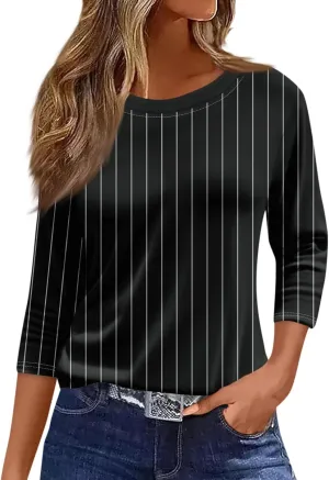 3/4 Length Sleeve Womens Tops 2025 Summer Crew Neck Shirts Three Quarter Sleeve Petite Tshirts
