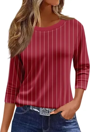 3/4 Length Sleeve Womens Tops 2025 Summer Crew Neck Shirts Three Quarter Sleeve Petite Tshirts