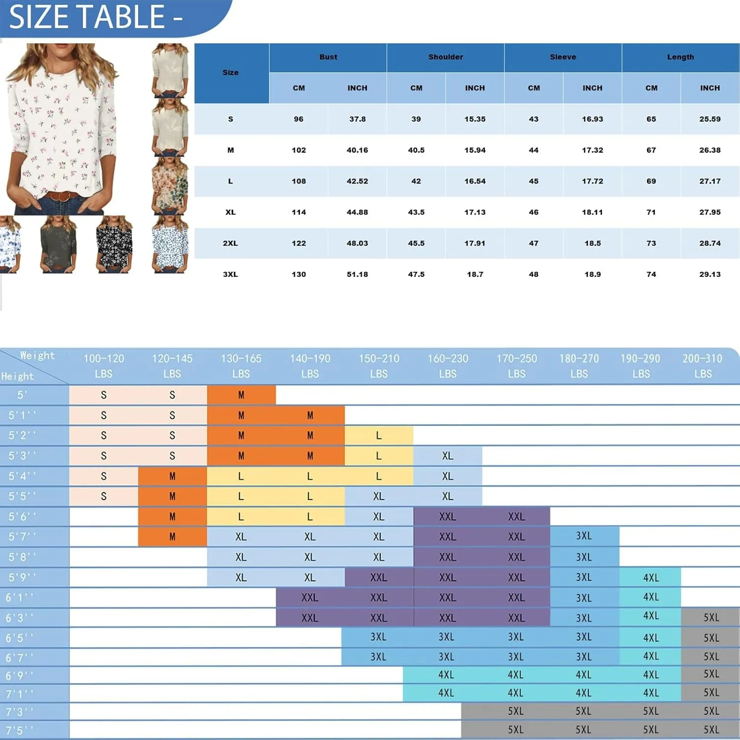 3/4 Length Sleeve Womens Tops Casual Loose Fit Crewneck T Shirts Cute Solid Summer Tops 2024