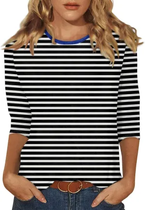 3/4 Length Sleeve Womens Tops Casual Loose Fit Crewneck T Shirts Cute Solid Summer Tops 2024