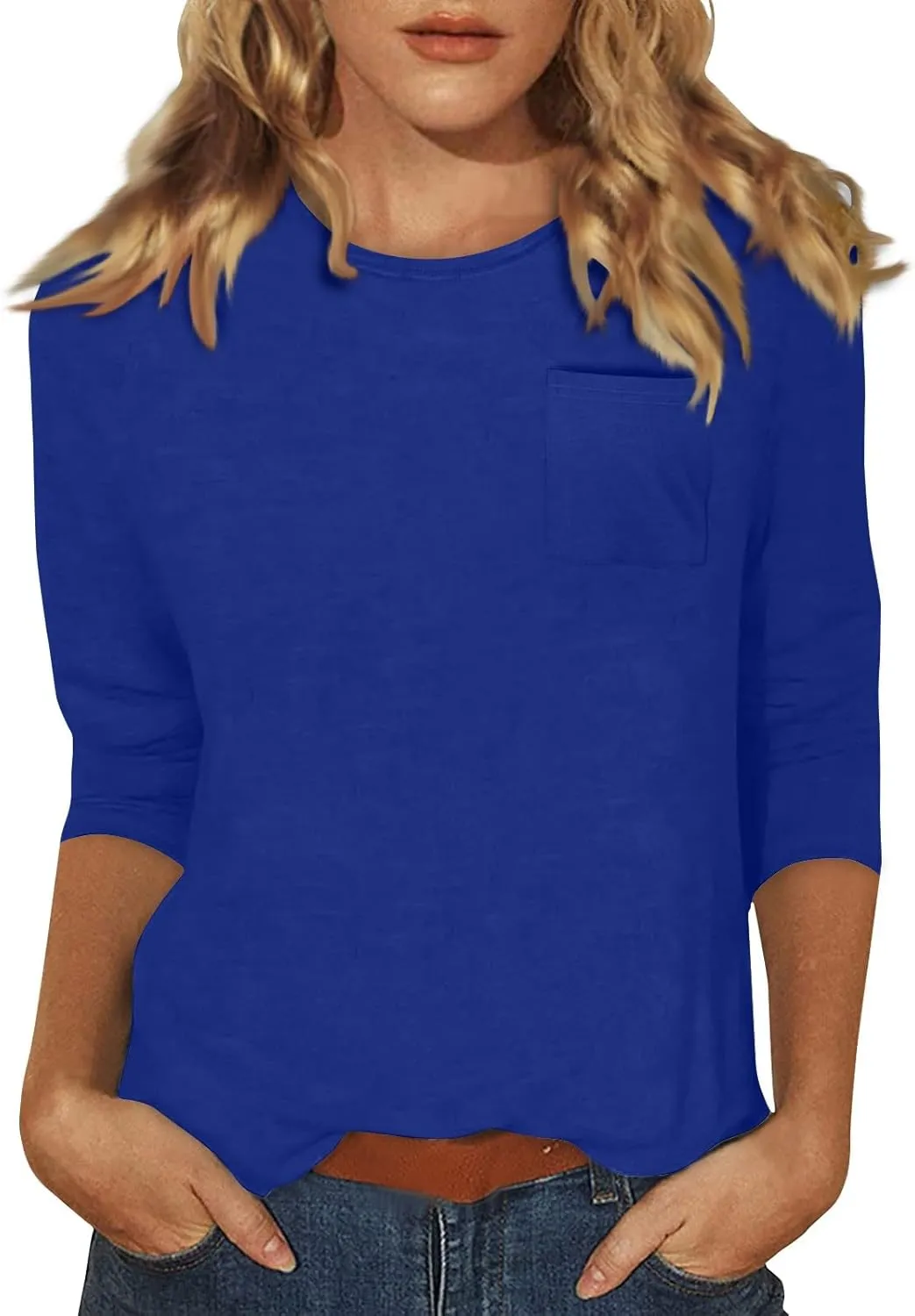 3/4 Length Sleeve Womens Tops Casual Loose Fit Crewneck T Shirts Cute Solid Summer Tops 2024