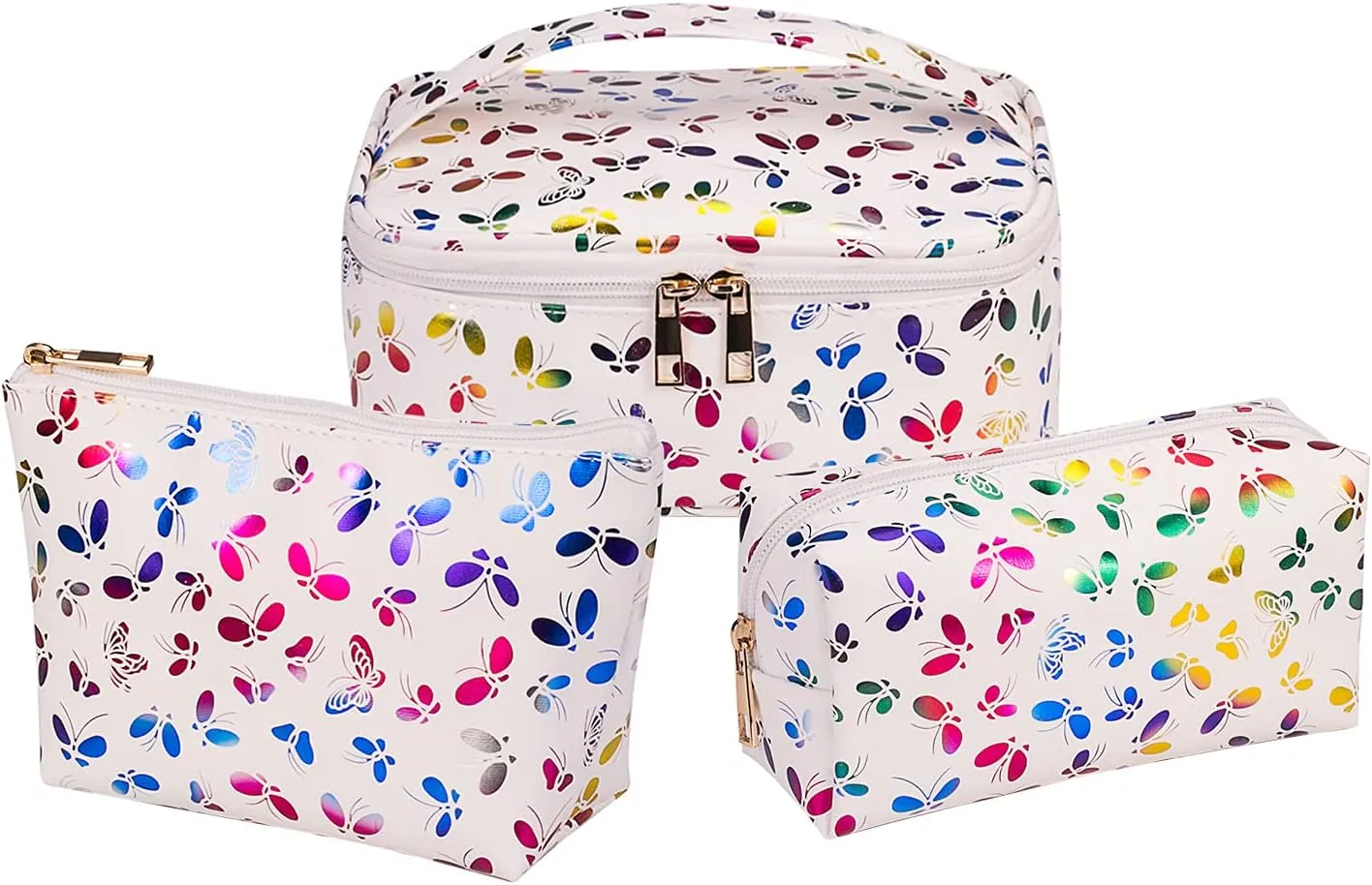 3PCS Makeup Bag for Women Large Cosmetic Bag Set Butterfly Travel Toiletry Bag Makeup Pouch Bag for Purse Zipper Storage Bag Organizer Cute Small Girls Essentials Bag