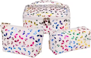 3PCS Makeup Bag for Women Large Cosmetic Bag Set Butterfly Travel Toiletry Bag Makeup Pouch Bag for Purse Zipper Storage Bag Organizer Cute Small Girls Essentials Bag
