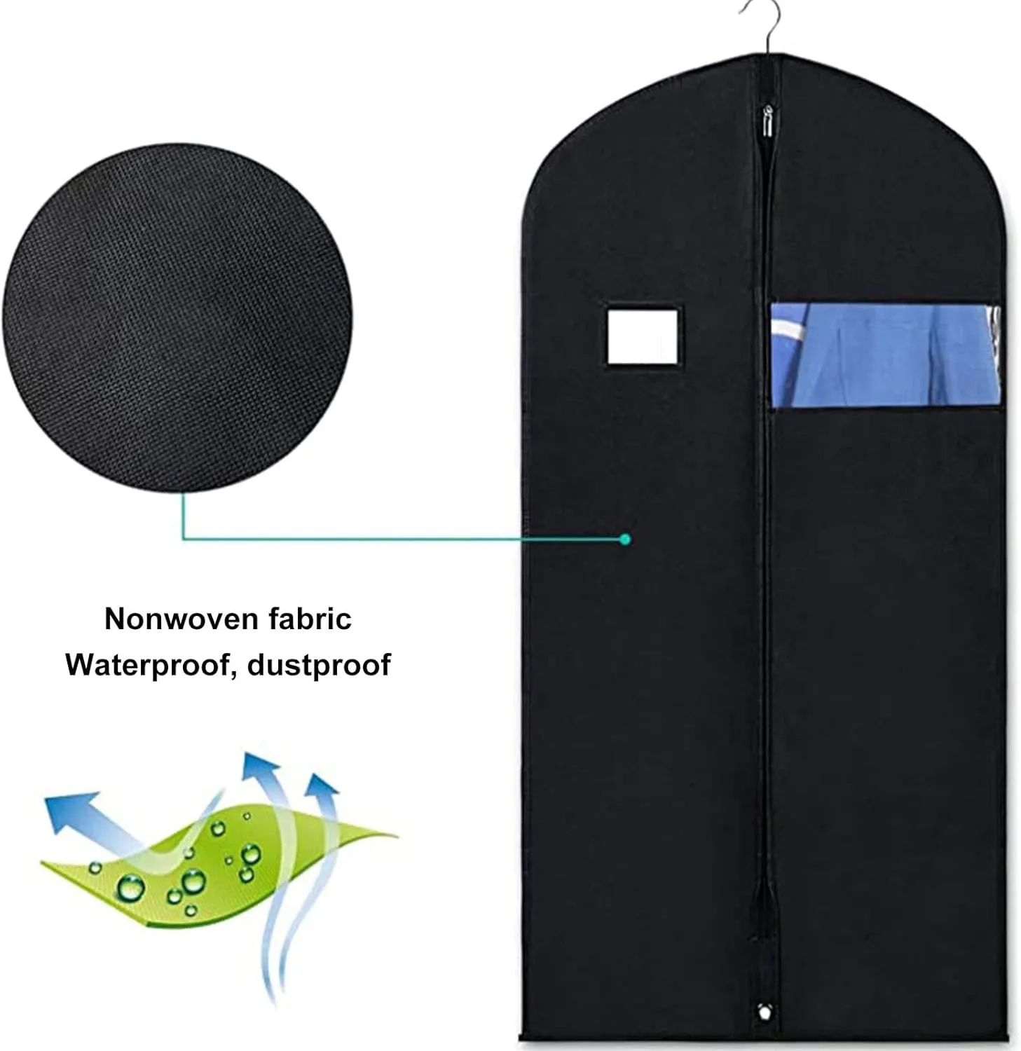 4 Pack Garment Bag Suit Bags for Closet Storage, Waterproofs Hanging Clothes Storage Garment Covers Thickened Suit Bag with Transparent Window for Suits Dresses Coat Storage