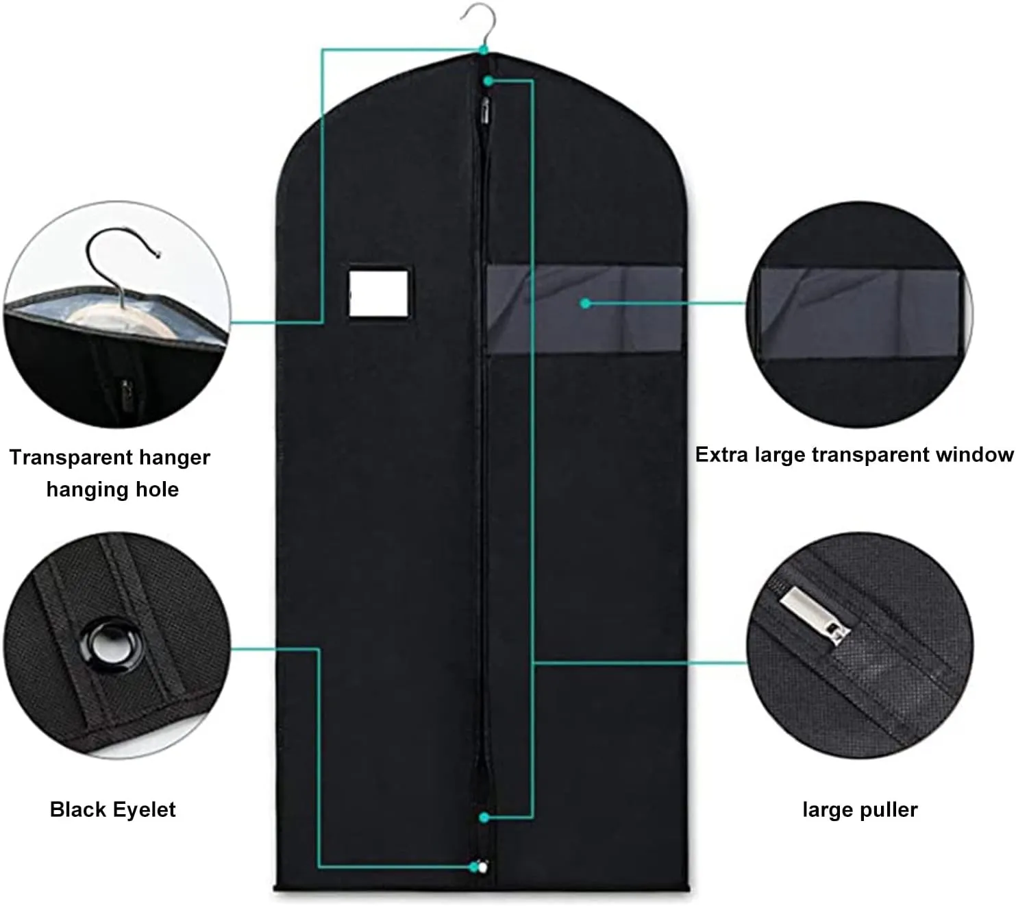 4 Pack Garment Bag Suit Bags for Closet Storage, Waterproofs Hanging Clothes Storage Garment Covers Thickened Suit Bag with Transparent Window for Suits Dresses Coat Storage