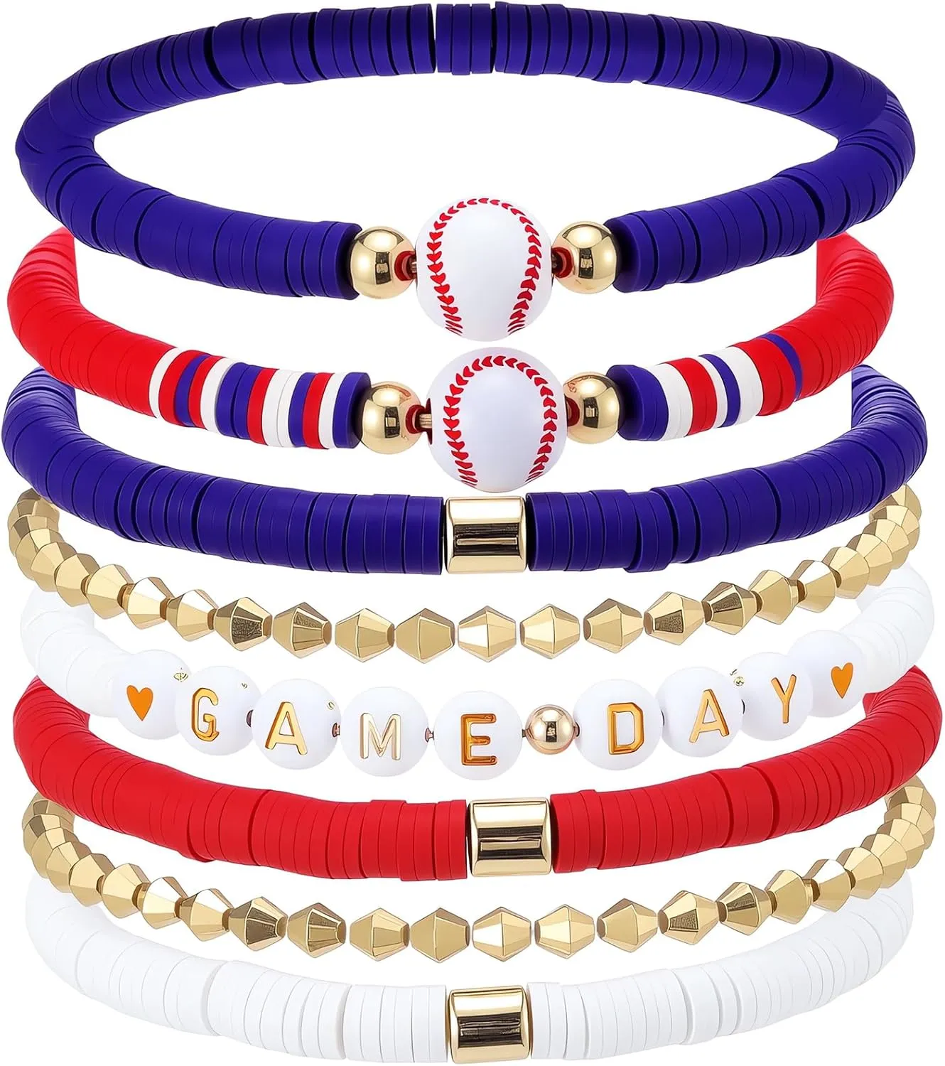8 Pcs Baseball Game Day Bracelets Mom Bracelets Beaded Stretch Bracelets Stackable Sports Baseball Charm Bracelet Accessories for Women Outfit Jewelry Gifts