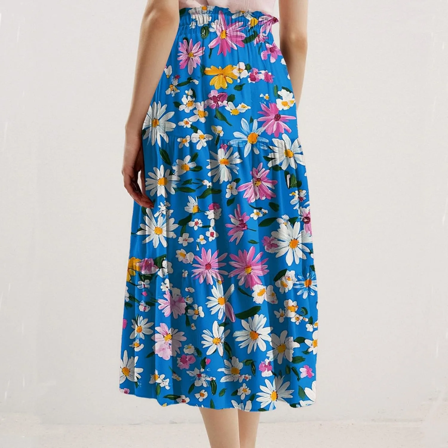 ADHOWBEW Floral Maxi Skirt for Women Trendy Flowy Sexy Elastic Waist High Waist Cotton Bohemian Skirts