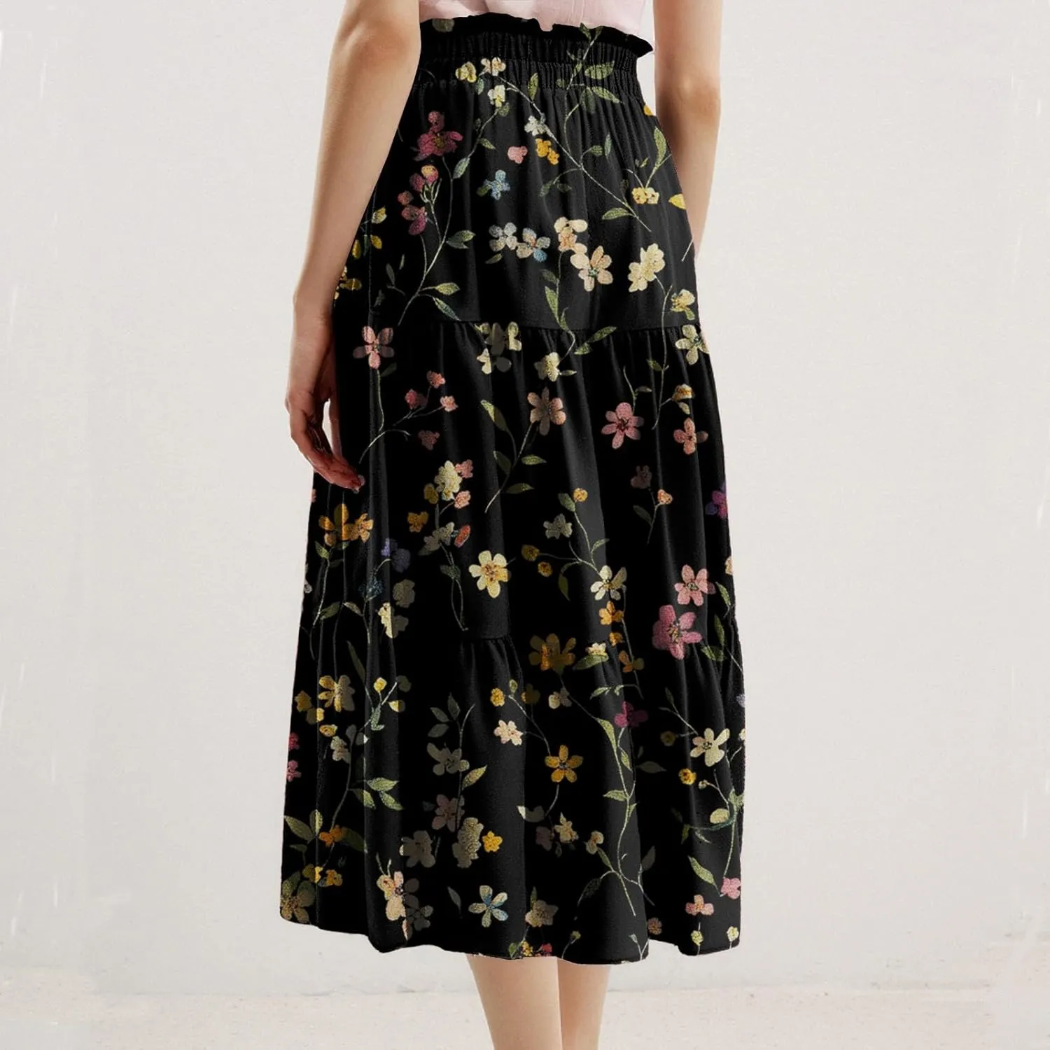 ADHOWBEW Floral Maxi Skirt for Women Trendy Flowy Sexy Elastic Waist High Waist Cotton Bohemian Skirts