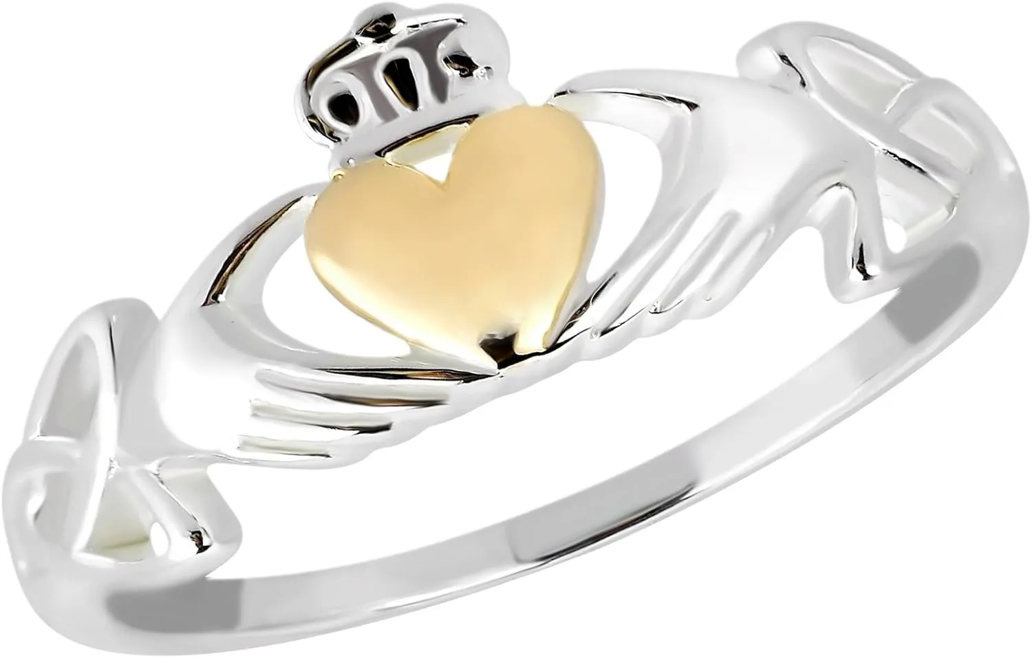 AeraVida Celtic Claddagh Love Heart Rose Gold or Gold Plated Silver Ring | Delicate Wedding Rings For Women | TComfort Fit Silver Rings for Women | Promise Ring | Sterling Silver Rings Sizes (6) (Gold-Silver, 8)