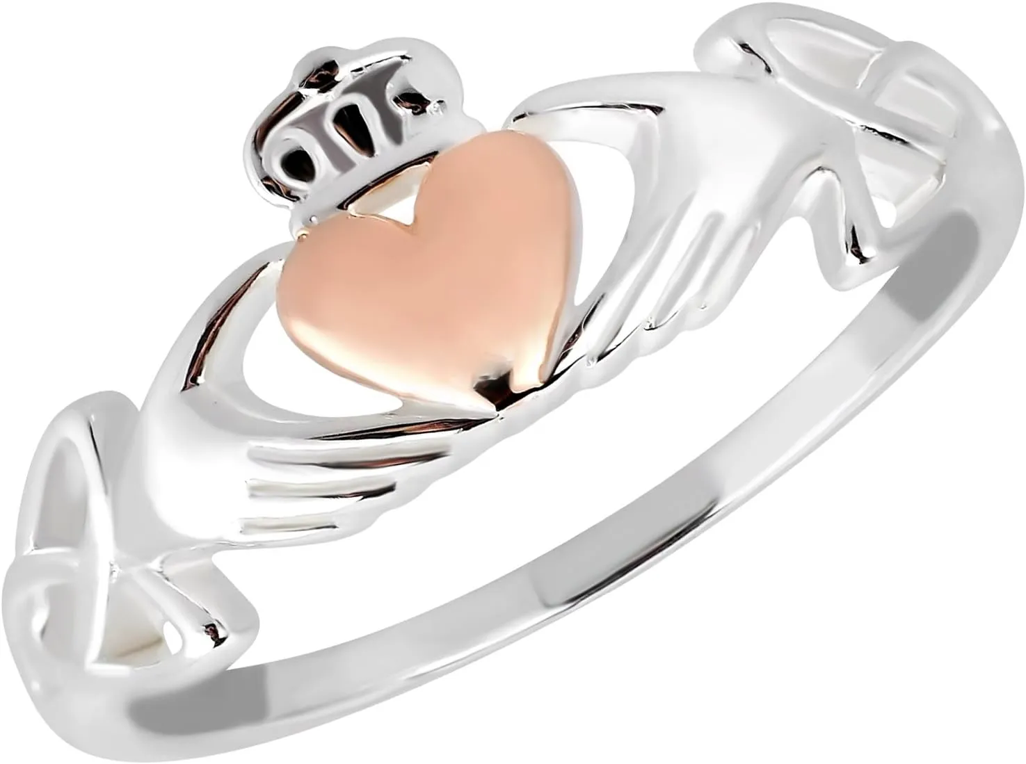 AeraVida Celtic Claddagh Love Heart Rose Gold or Gold Plated Silver Ring | Delicate Wedding Rings For Women | TComfort Fit Silver Rings for Women | Promise Ring | Sterling Silver Rings Sizes (6) (Pink-Silver, 10)