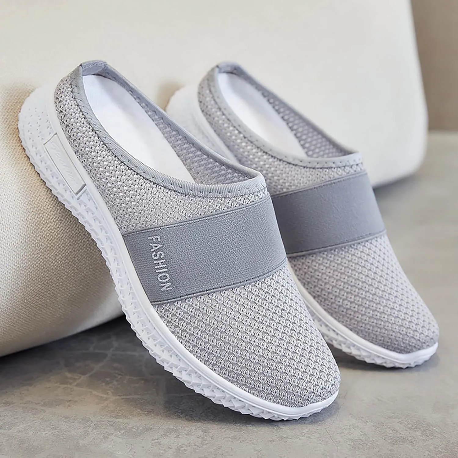 Air-Cushion Slip-On Walking Shoes Summer Orthopedic Diabetic Mules Fashion Breathable Mesh Non-Slip Outdoor Walking Sneakers Slippers