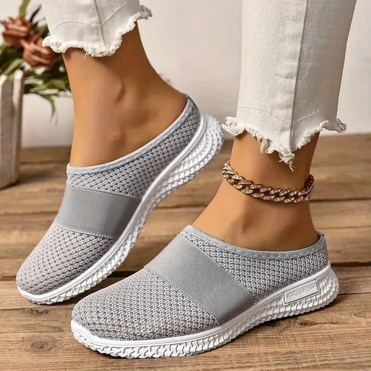 Air-Cushion Slip-On Walking Shoes Summer Orthopedic Diabetic Mules Fashion Breathable Mesh Non-Slip Outdoor Walking Sneakers Slippers