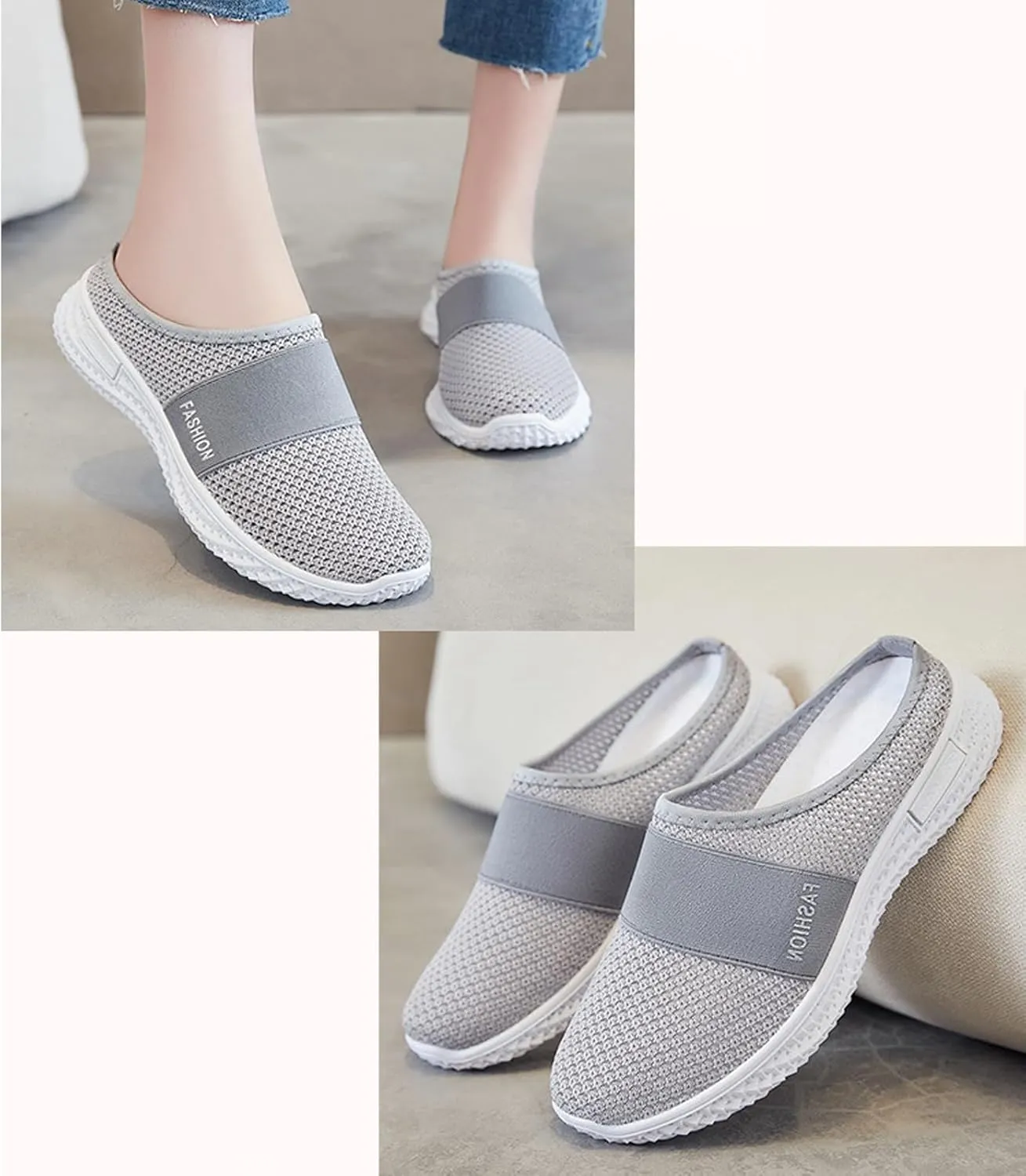 Air-Cushion Slip-On Walking Shoes Summer Orthopedic Diabetic Mules Fashion Breathable Mesh Non-Slip Outdoor Walking Sneakers Slippers