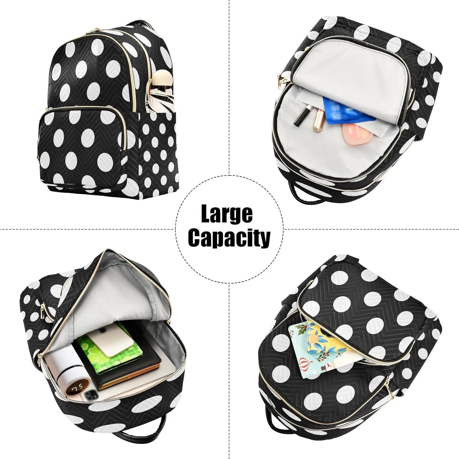 ALAZA Big Polka Dot Black Women Backpack Purse Ladies Fashion Shoulder Bag Daypack Travel Bag 7.5L