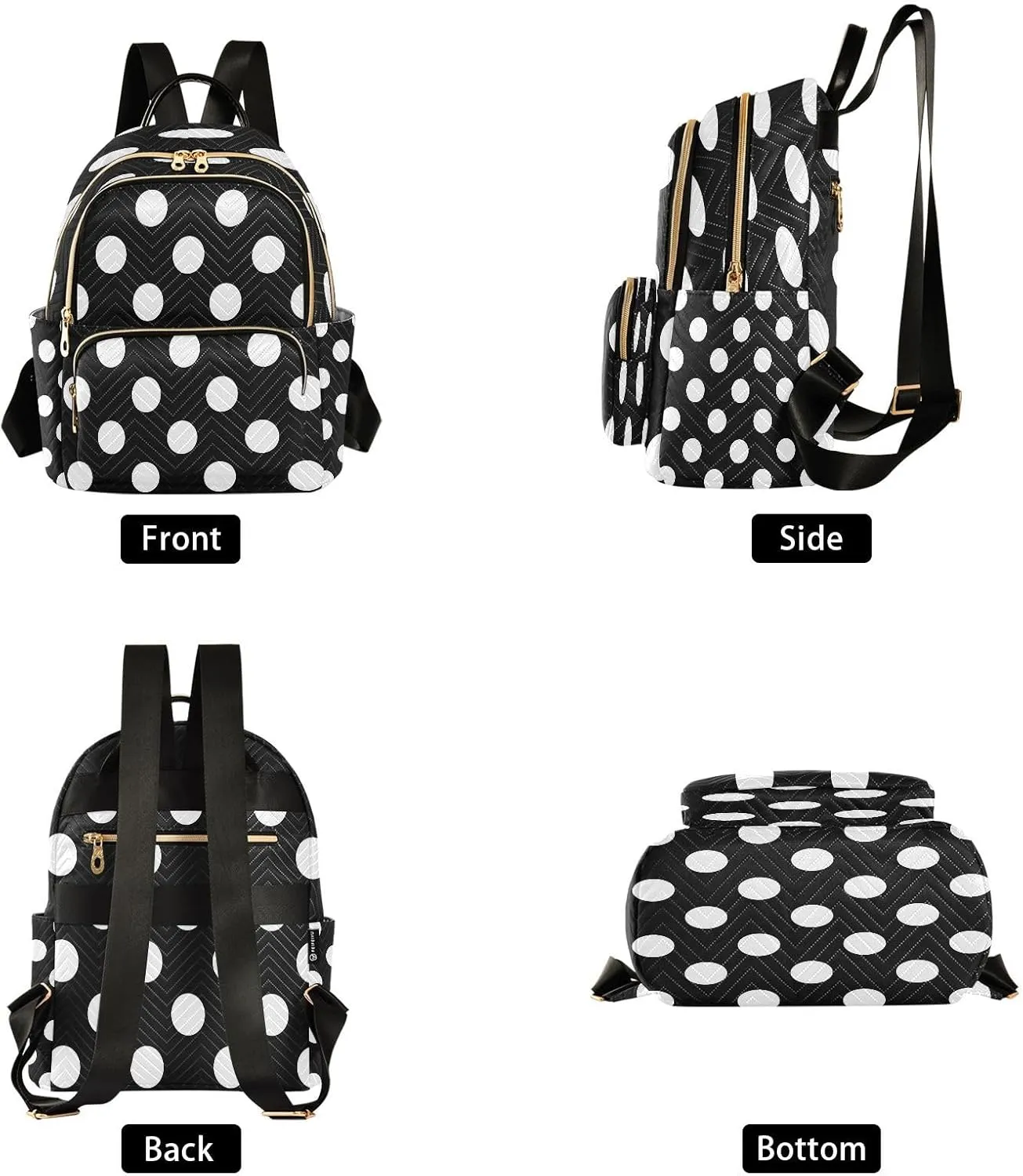 ALAZA Big Polka Dot Black Women Backpack Purse Ladies Fashion Shoulder Bag Daypack Travel Bag 7.5L