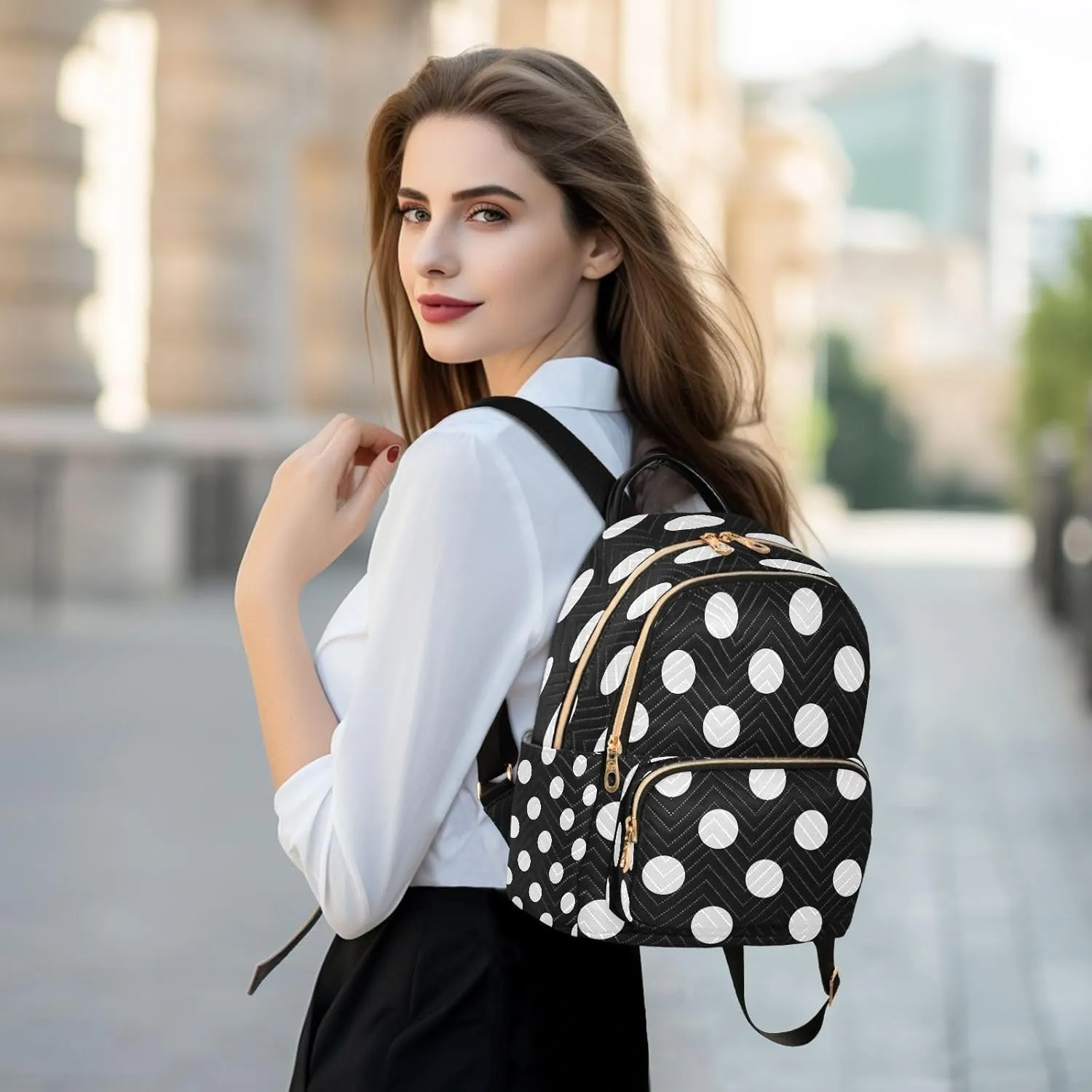 ALAZA Big Polka Dot Black Women Backpack Purse Ladies Fashion Shoulder Bag Daypack Travel Bag 7.5L