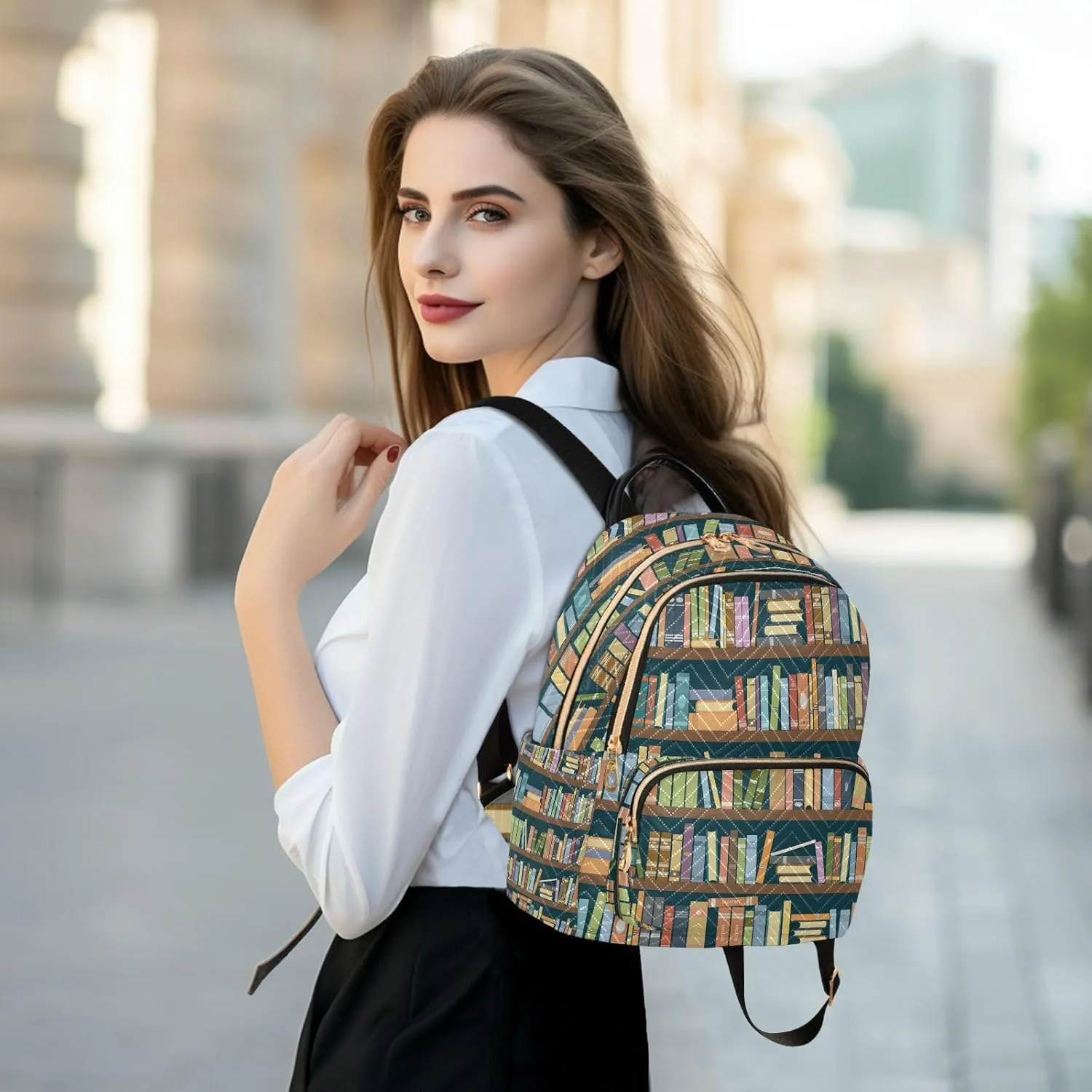 ALAZA Bookshelves Library Women Backpack Purse Ladies Fashion Shoulder Bag Daypack Travel Bag 7.5L