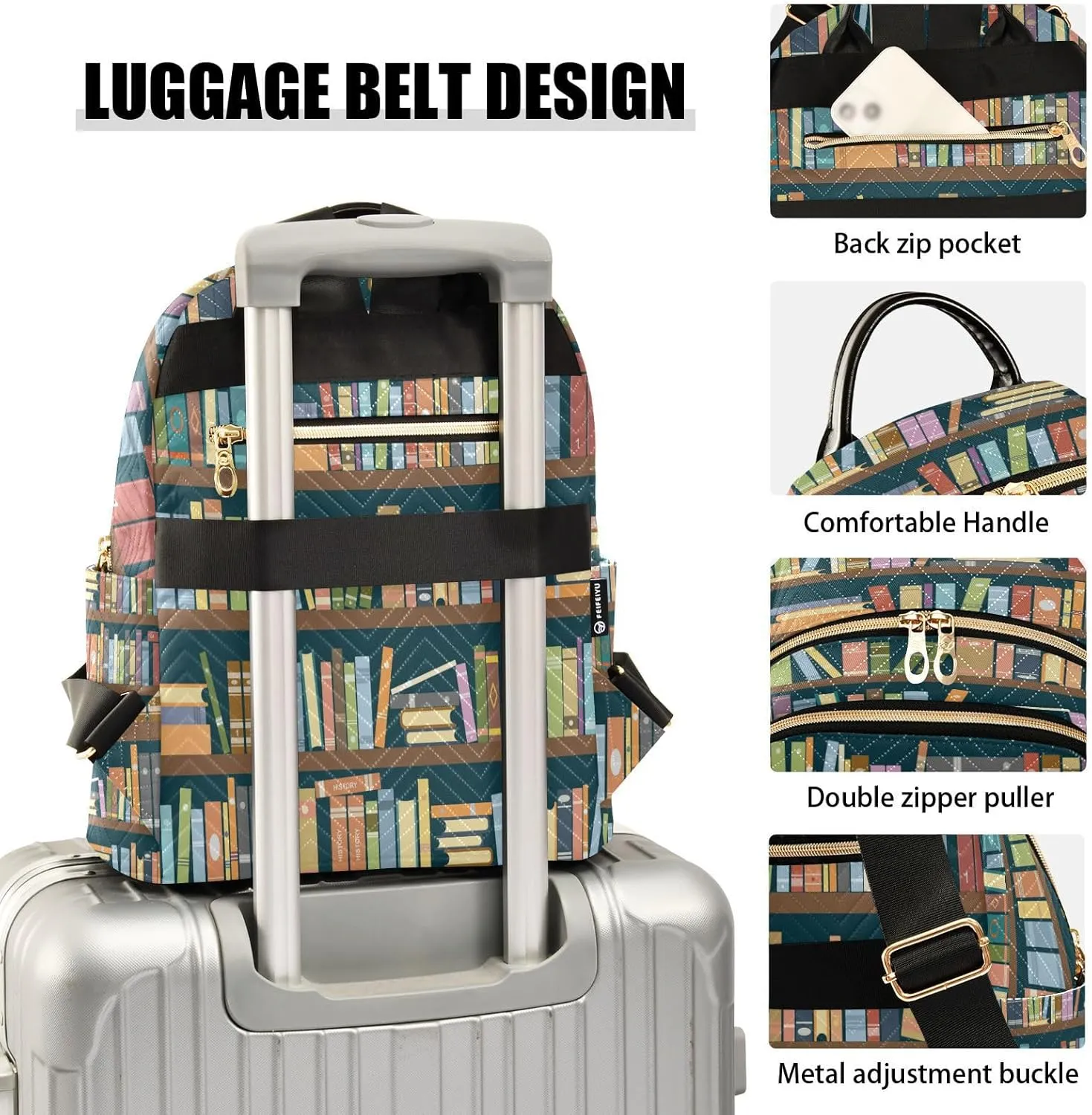 ALAZA Bookshelves Library Women Backpack Purse Ladies Fashion Shoulder Bag Daypack Travel Bag 7.5L