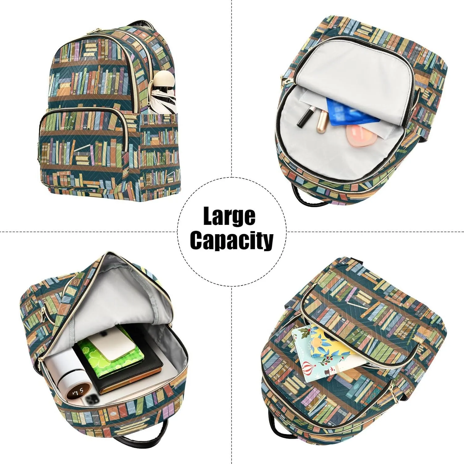 ALAZA Bookshelves Library Women Backpack Purse Ladies Fashion Shoulder Bag Daypack Travel Bag 7.5L