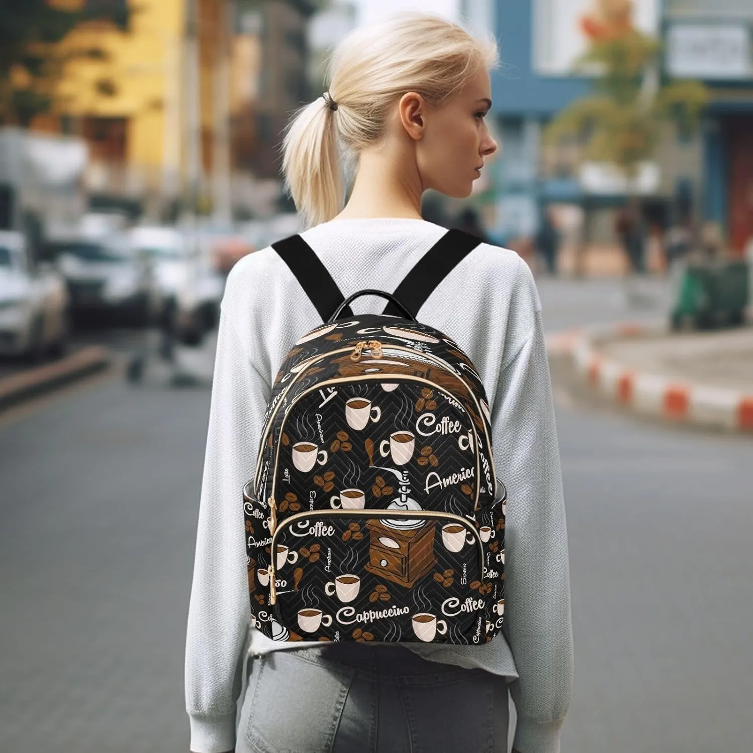 ALAZA Cute Coffee Women Backpack Purse Ladies Fashion Shoulder Bag Daypack Travel Bag 7.5L