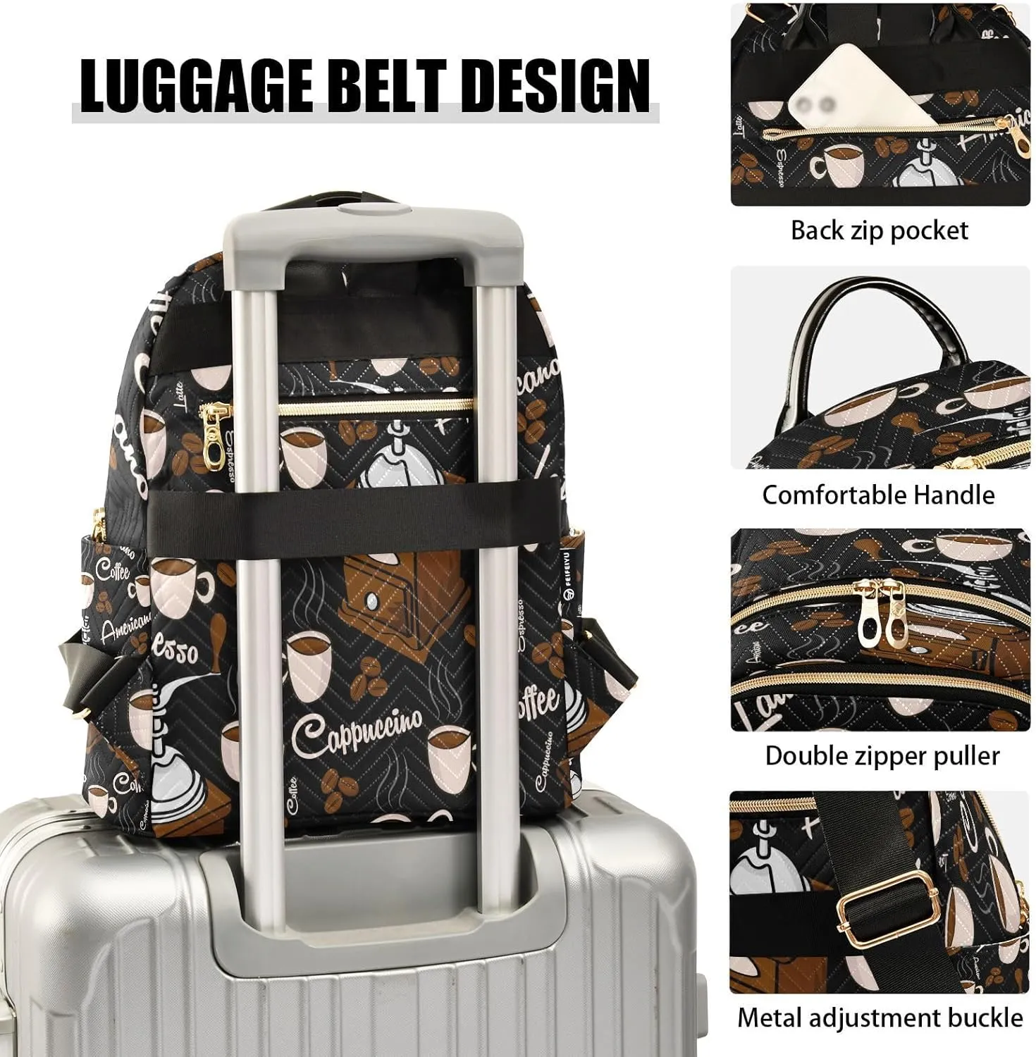 ALAZA Cute Coffee Women Backpack Purse Ladies Fashion Shoulder Bag Daypack Travel Bag 7.5L