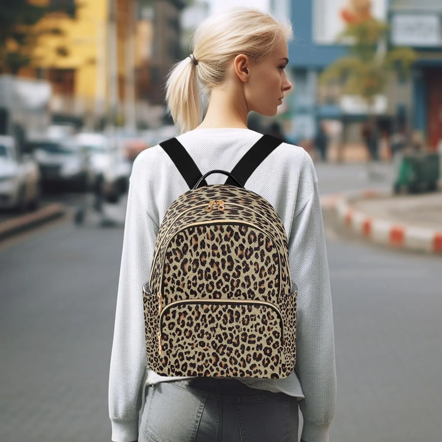 ALAZA Funny Leopard Print Animal Skin Women Backpack Purse Ladies Fashion Shoulder Bag Daypack Travel Bag 7.5L