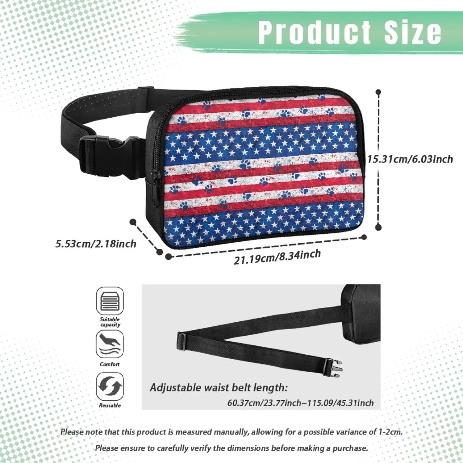 American Flag Fanny Pack for Women Fashion Waist Packs Lightweight Soft Waist Bag with Zipper Closure for Shopping Cycling Travel Vacation Hiking Cell Phone Bag Lightweight Easy to Carry