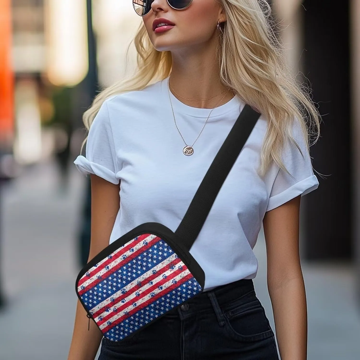 American Flag Fanny Pack for Women Fashion Waist Packs Lightweight Soft Waist Bag with Zipper Closure for Shopping Cycling Travel Vacation Hiking Cell Phone Bag Lightweight Easy to Carry