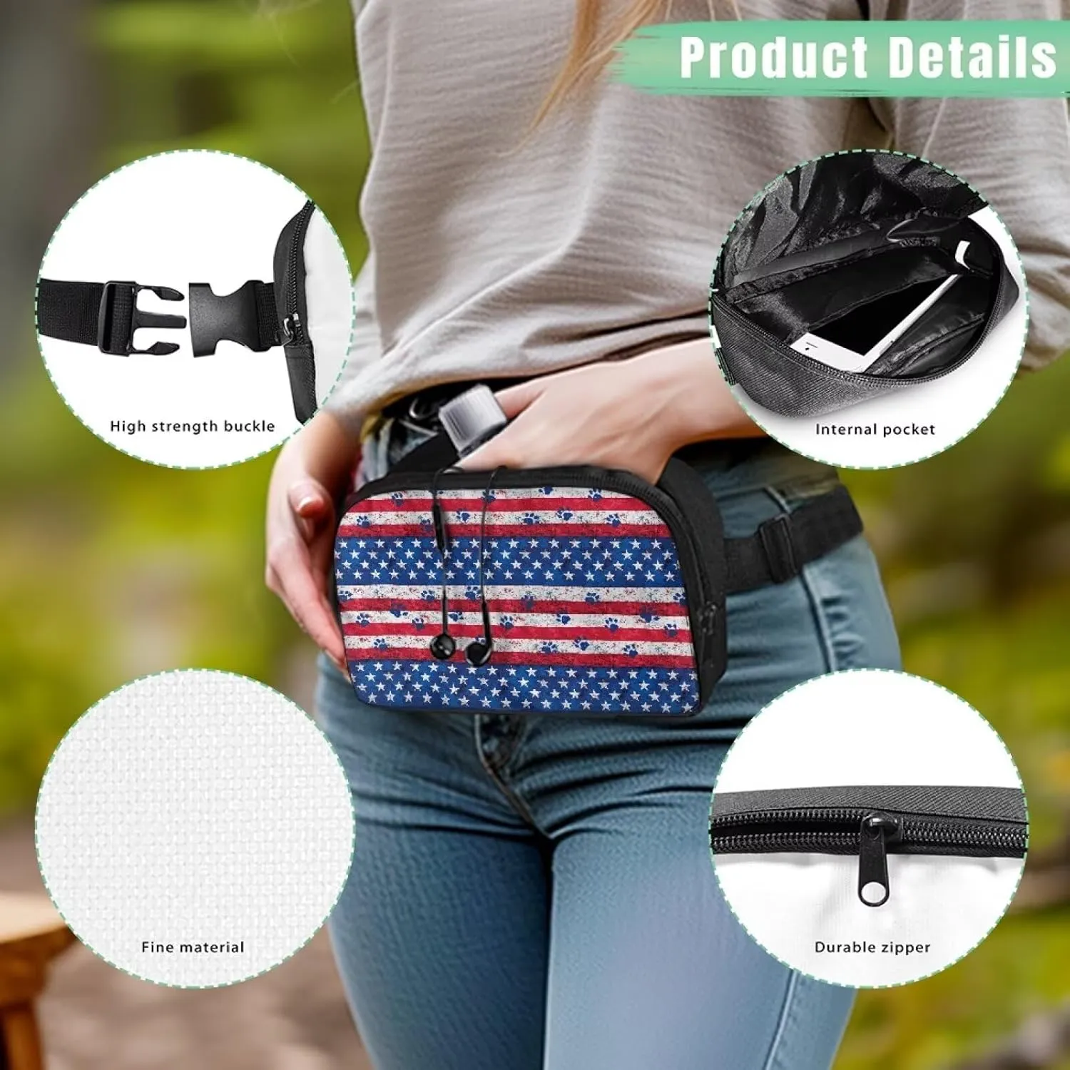 American Flag Fanny Pack for Women Fashion Waist Packs Lightweight Soft Waist Bag with Zipper Closure for Shopping Cycling Travel Vacation Hiking Cell Phone Bag Lightweight Easy to Carry