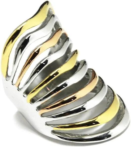 apop nyc Stainless Steel Three Tone Cage Armor Knuckle Ring Size 6 [Jewelry]